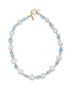 Baroque Pearls with Irregular Aquamarine Statement Necklace LN024