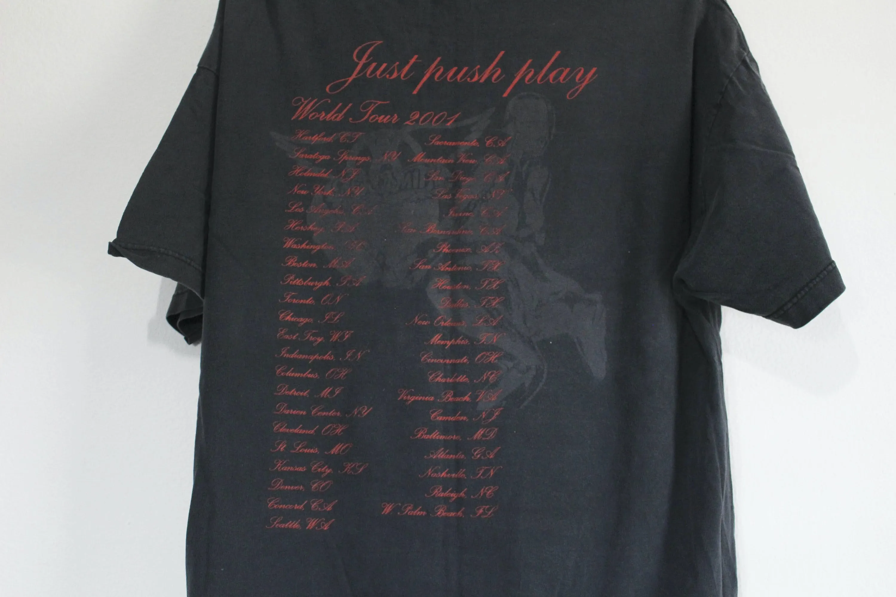 00's Black Aerosmith Just Push Play Tour T-Shirt by Giant