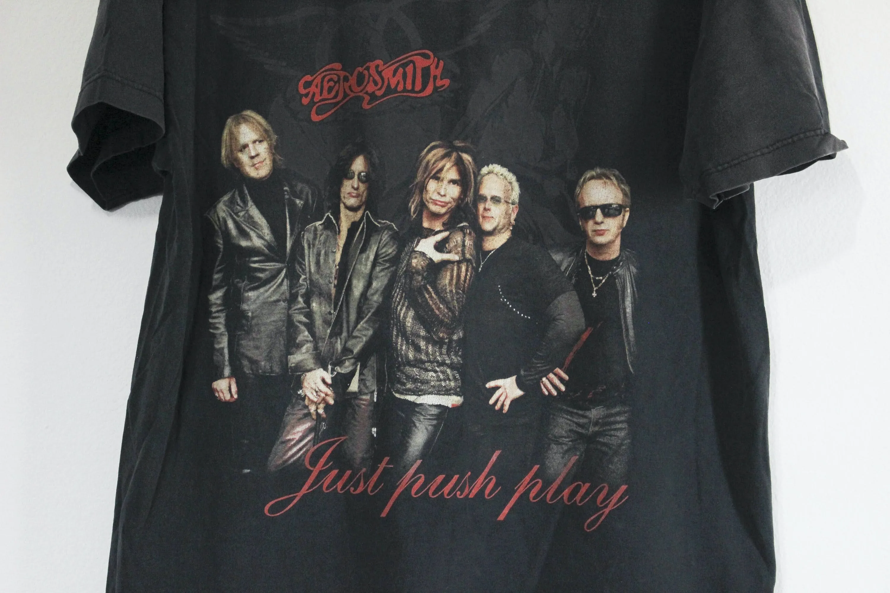 00's Black Aerosmith Just Push Play Tour T-Shirt by Giant