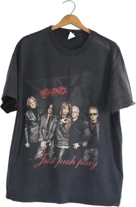 00's Black Aerosmith Just Push Play Tour T-Shirt by Giant