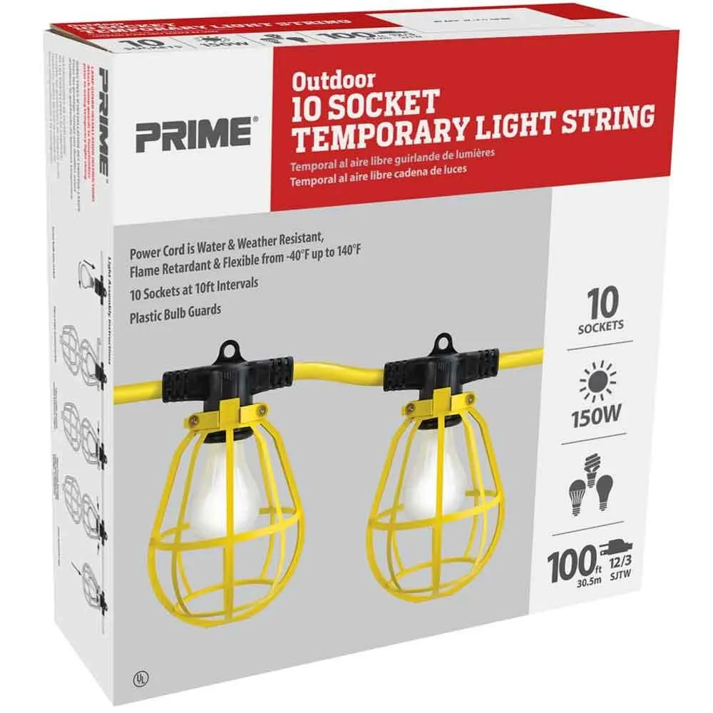 100ft Construction String Light, 125V, 10 Sockets per String, Bulb Not Included