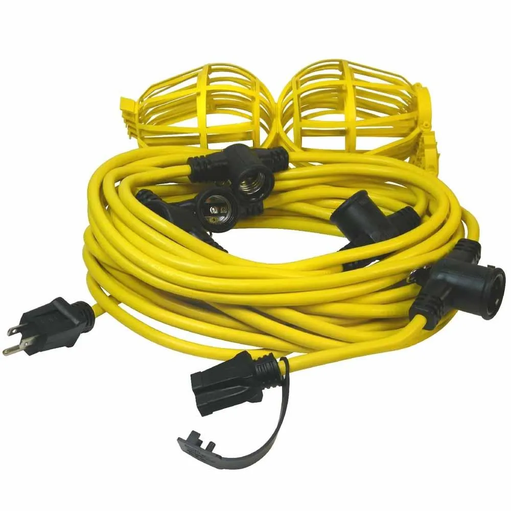 100ft Construction String Light, 125V, 10 Sockets per String, Bulb Not Included