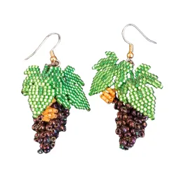 3D Dangling Bunched Grape Hand-Beaded Earrings with Hypo Allergenic Ear-wires