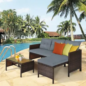 3pc Wicker Rattan Outdoor Patio Sofa Set - Gray