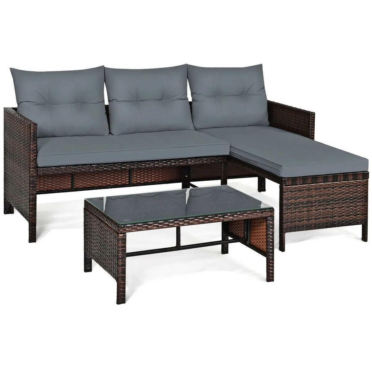 3pc Wicker Rattan Outdoor Patio Sofa Set - Gray