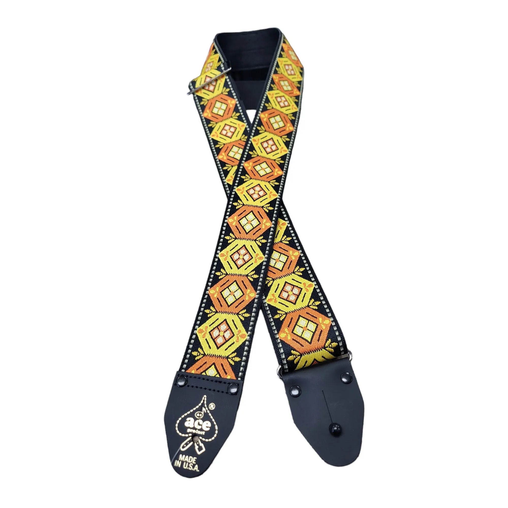 Ace DN-ACE16 2" Vintage Reissue Guitar Strap - Orange & Yellow on Black