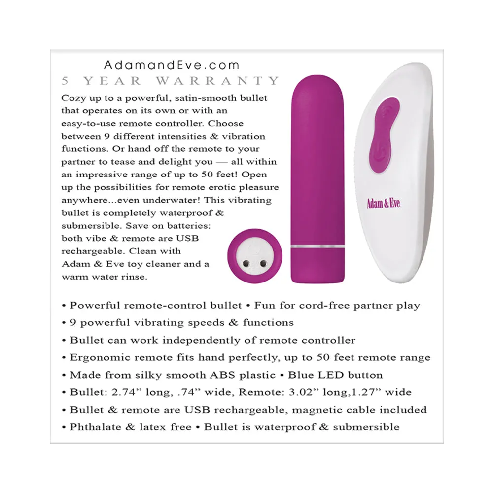 Adam & Eve Eve's Rechargeable Remote Control Bullet - Pink/White