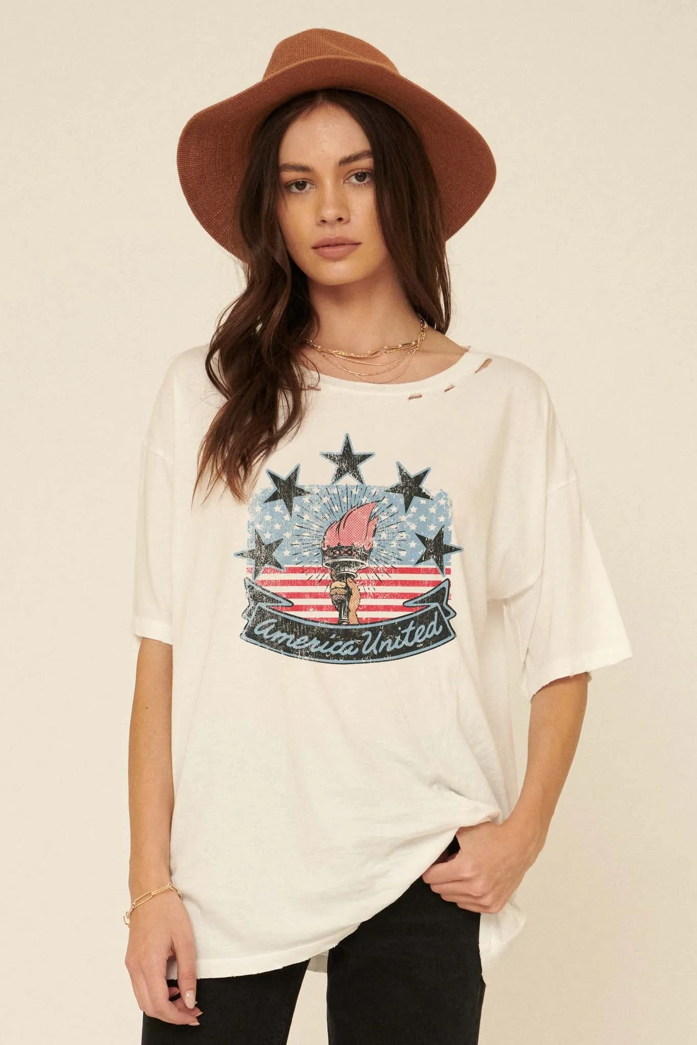 America United Distressed Graphic Tee