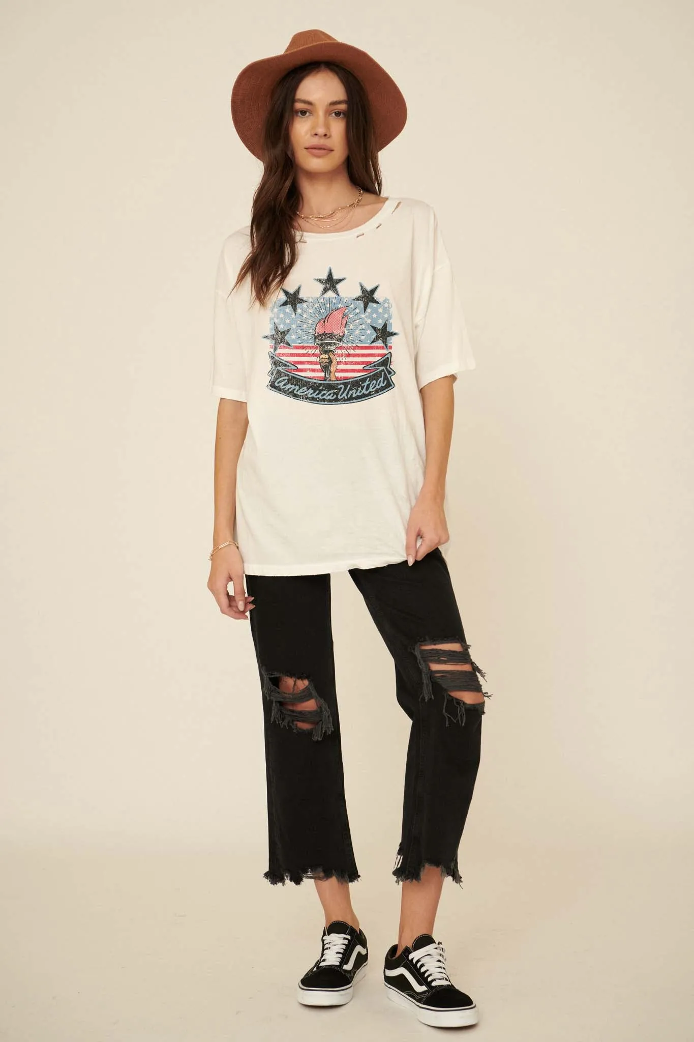 America United Distressed Graphic Tee