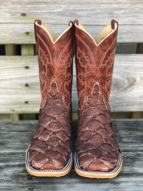 Anderson Bean Men's Brown Big Bass & Burnt Orange Explosion Square Toe Cowboy Boots 323443