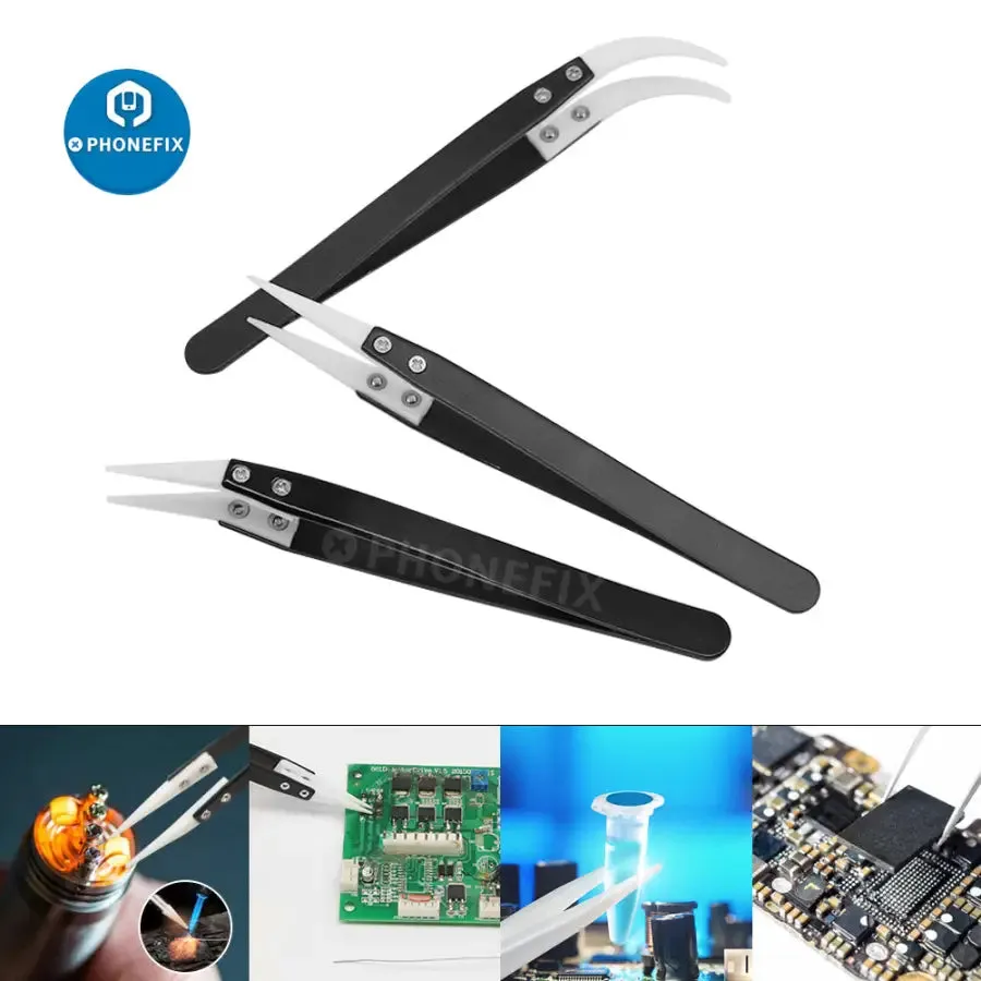 Anti-Static Stainless Steel Ceramic Tweezers with Straight Curved Knife Tip