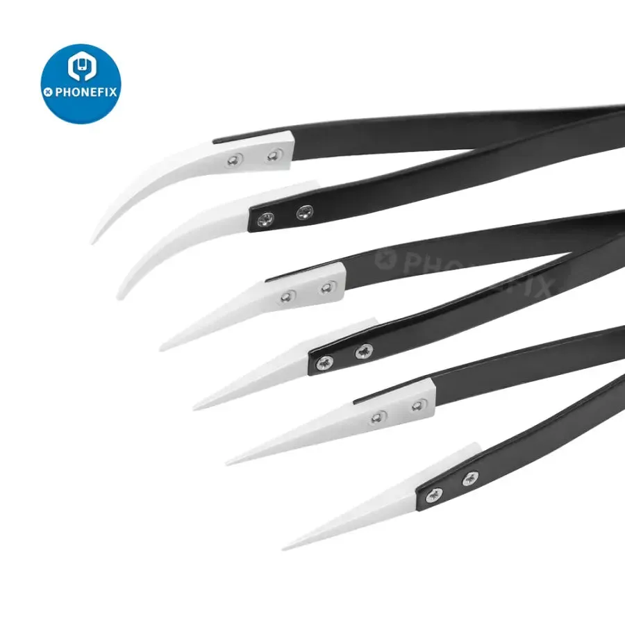 Anti-Static Stainless Steel Ceramic Tweezers with Straight Curved Knife Tip