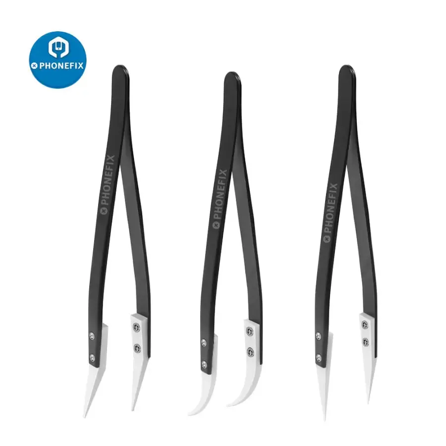 Anti-Static Stainless Steel Ceramic Tweezers with Straight Curved Knife Tip