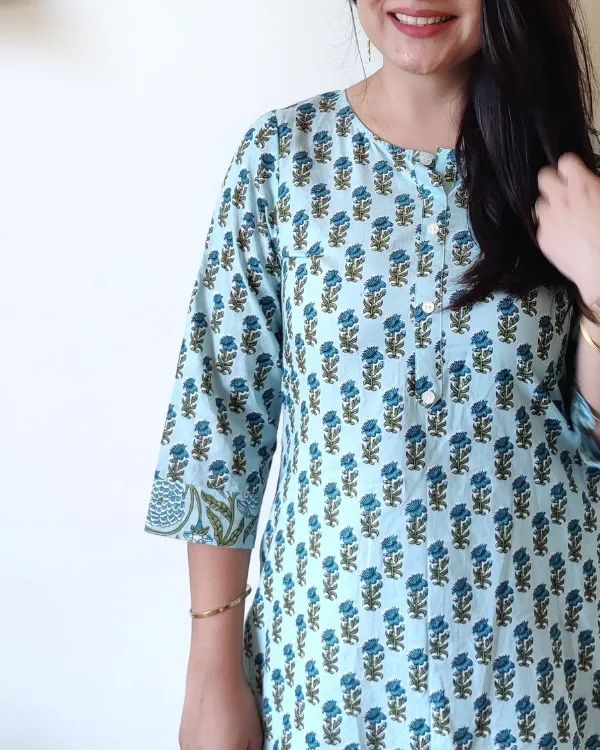 Aqua Tulip Short Kurti