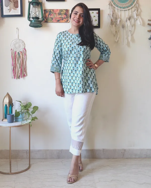 Aqua Tulip Short Kurti