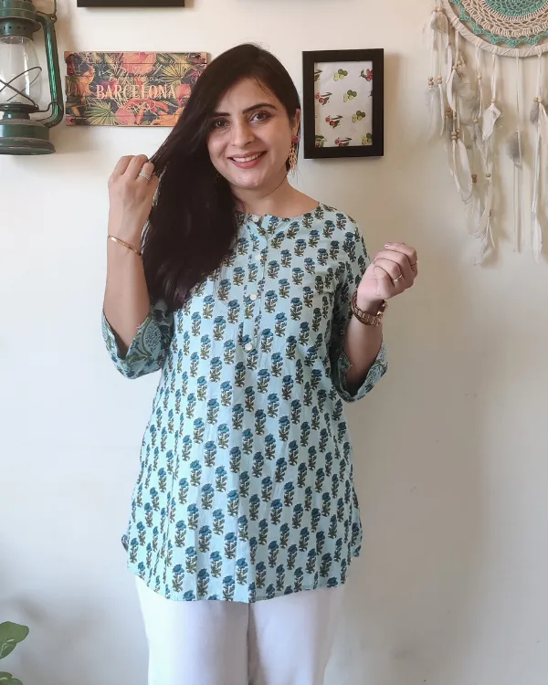 Aqua Tulip Short Kurti