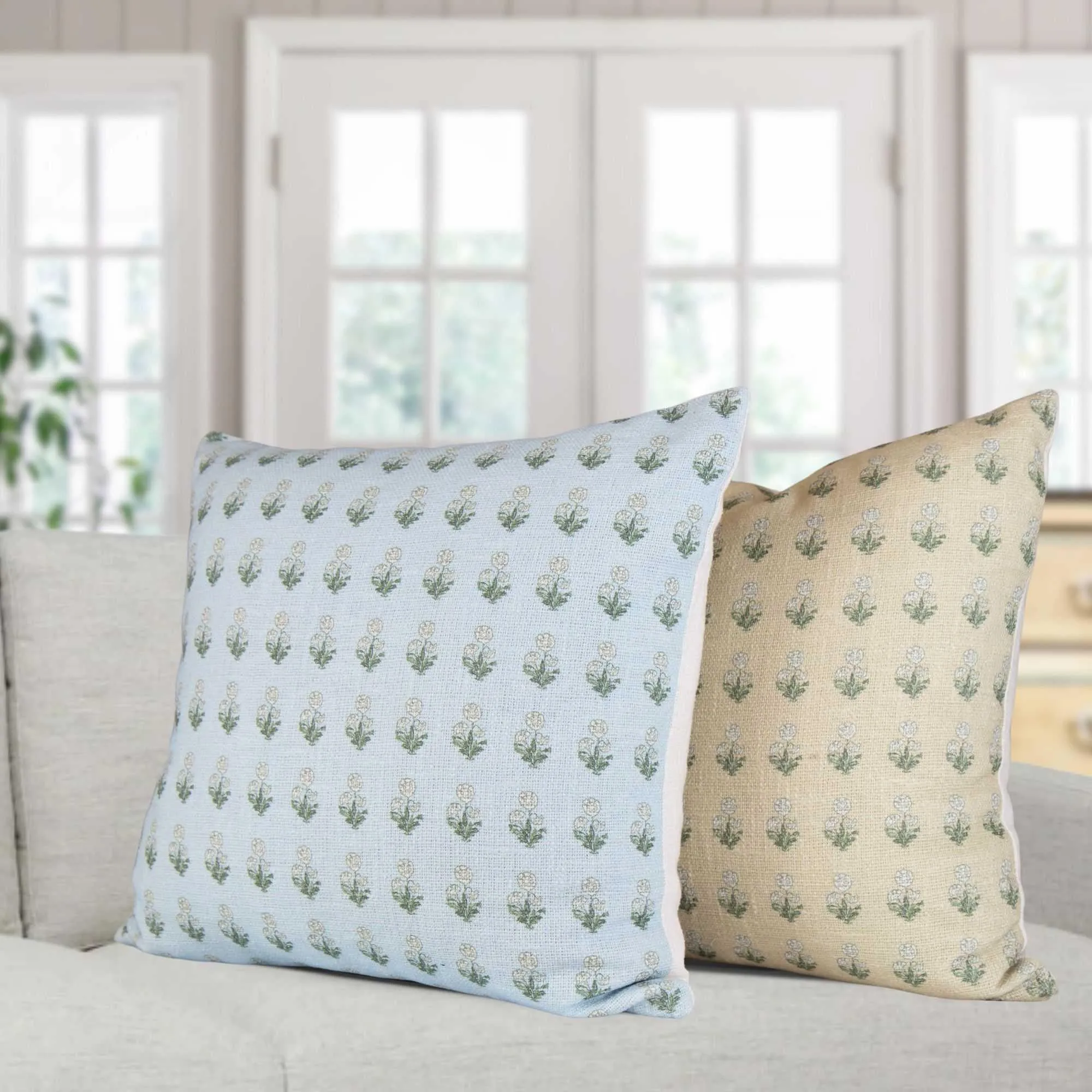 Arabella Sage Block Print Pillow