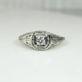 Architectural Filigree Diamond Solitaire Ring