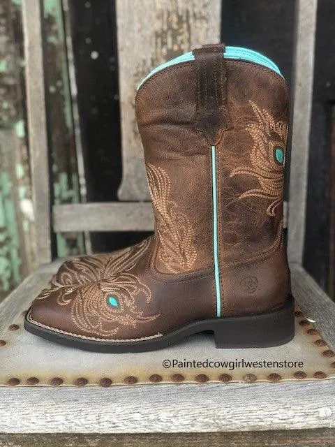 Ariat Women's Bright Eye II Brown Peacock Feather Square Toe Cowgirl Boots 10033983