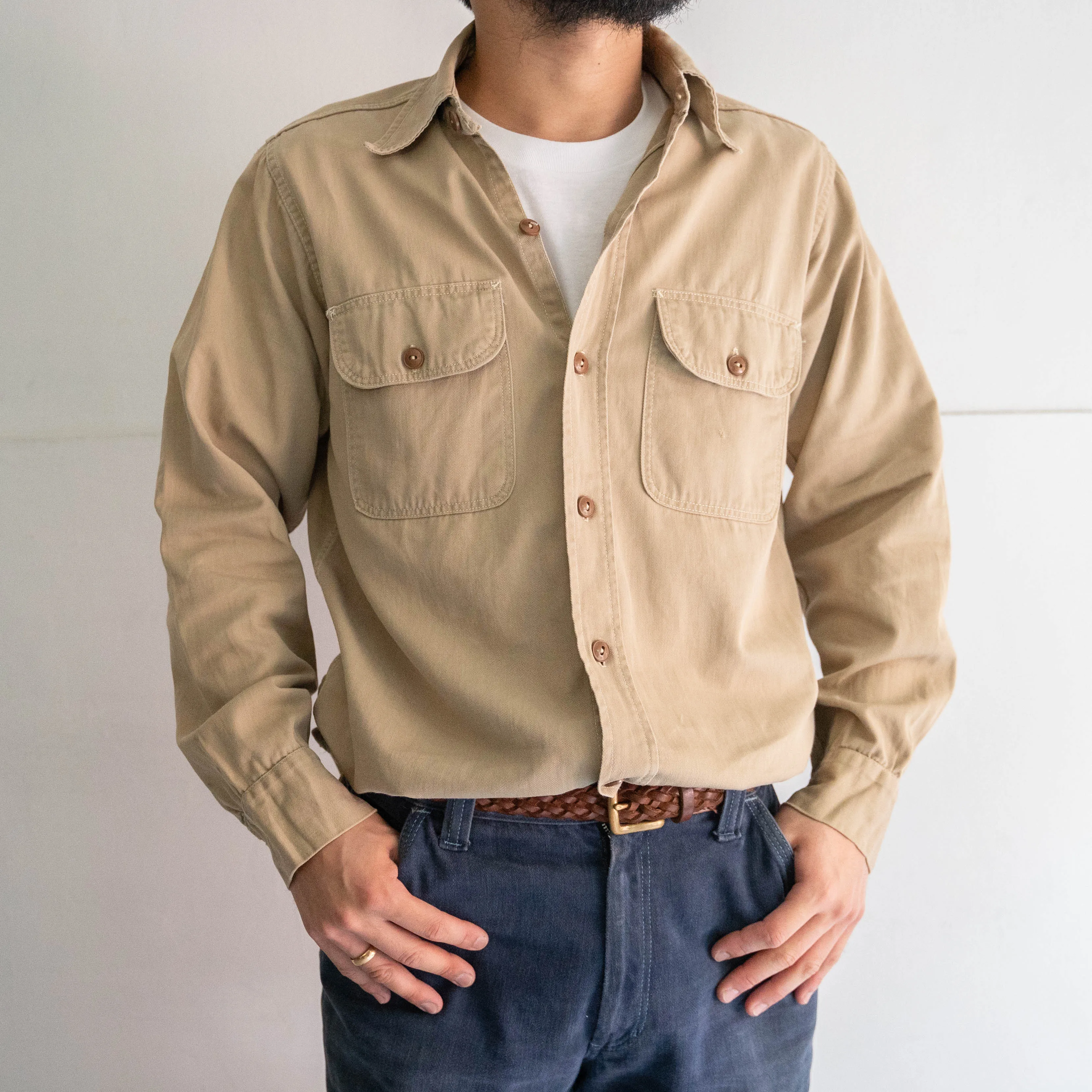 around 1960s USA chino work shirt 'with gusset'