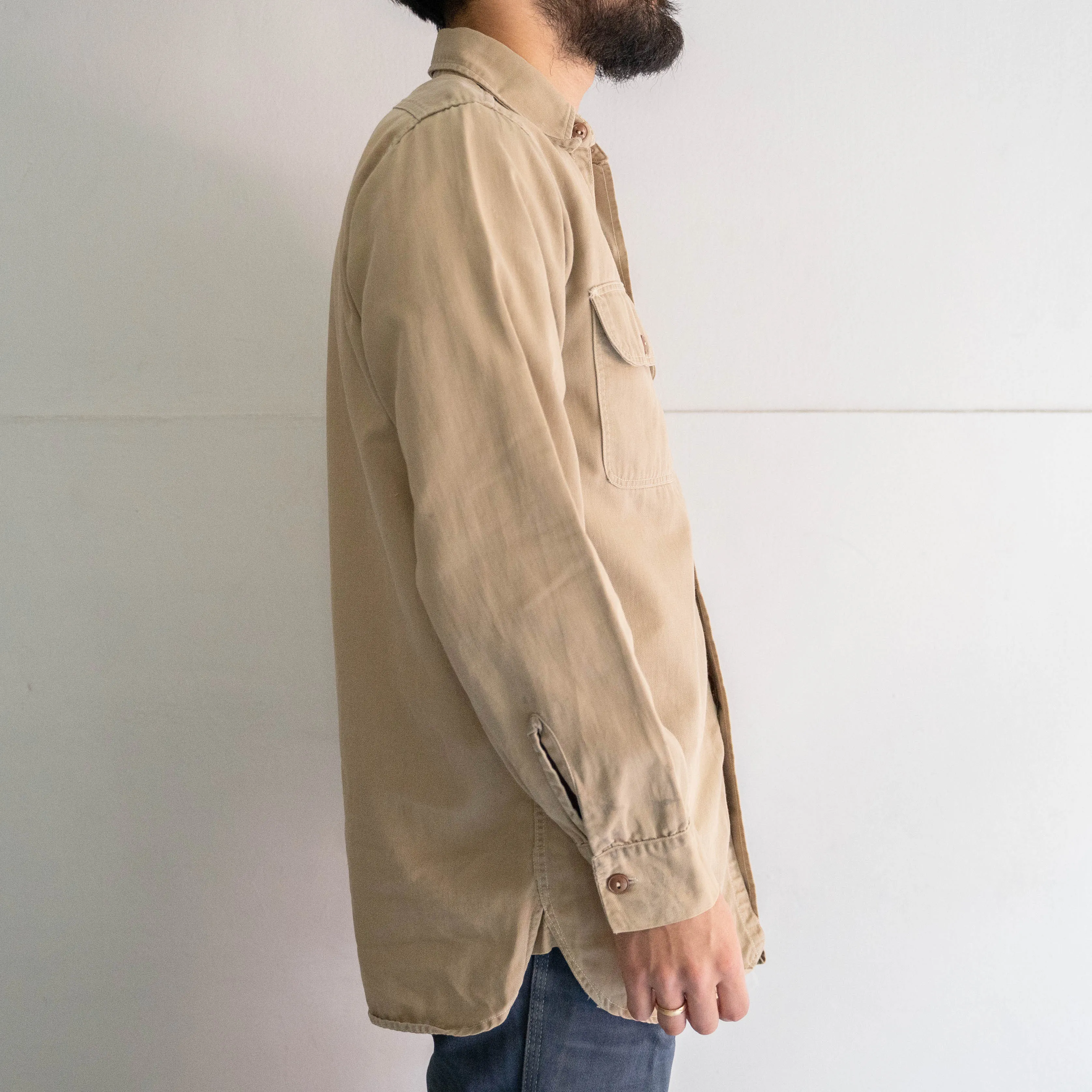 around 1960s USA chino work shirt 'with gusset'