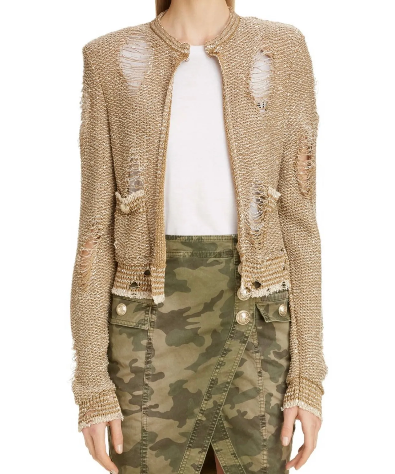 Balmain Distressed Sequin Cardigan