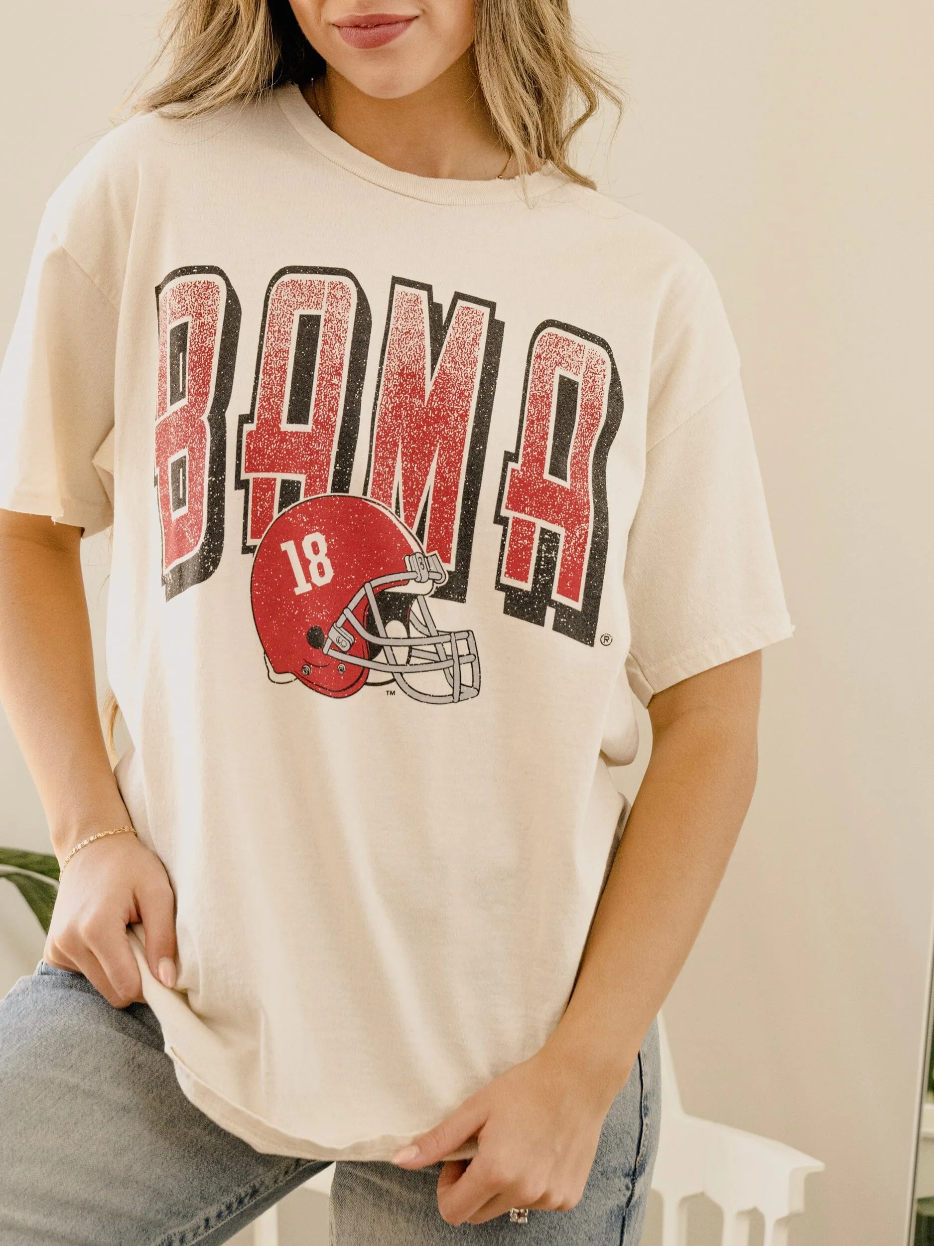 Bama Helmet Fade Off White Thrifted Tee