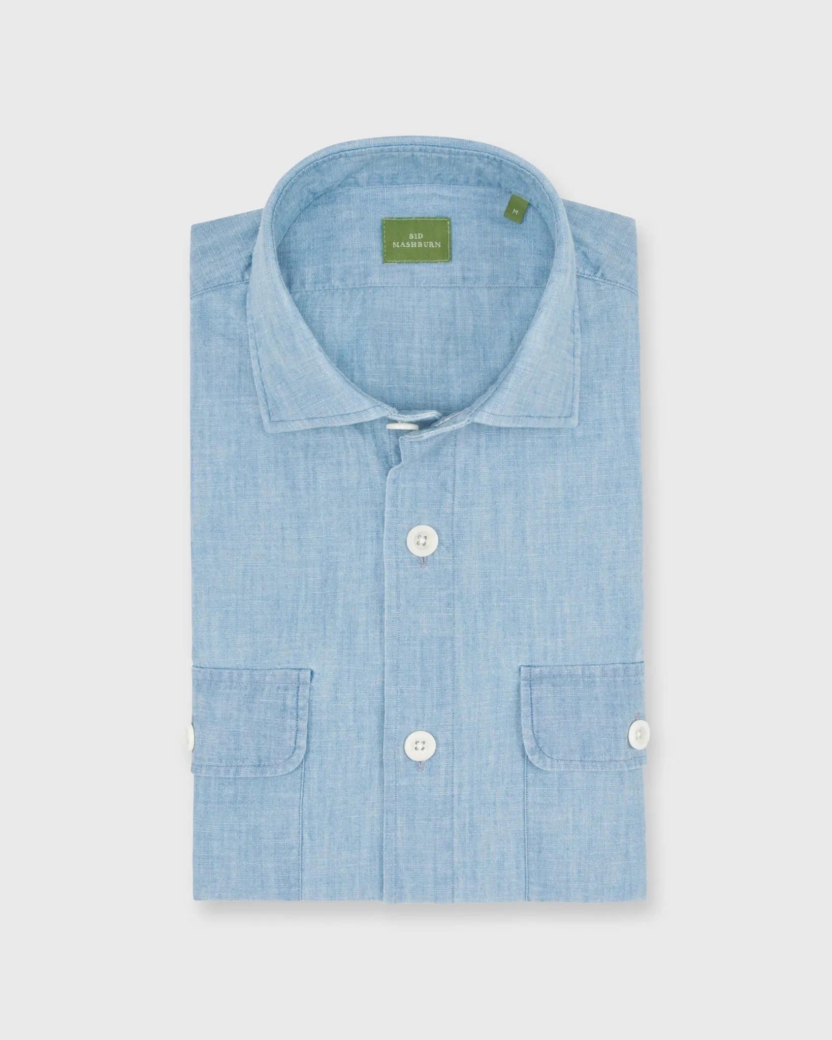 Band-Hem Work Shirt in Extra Light Washed Chambray