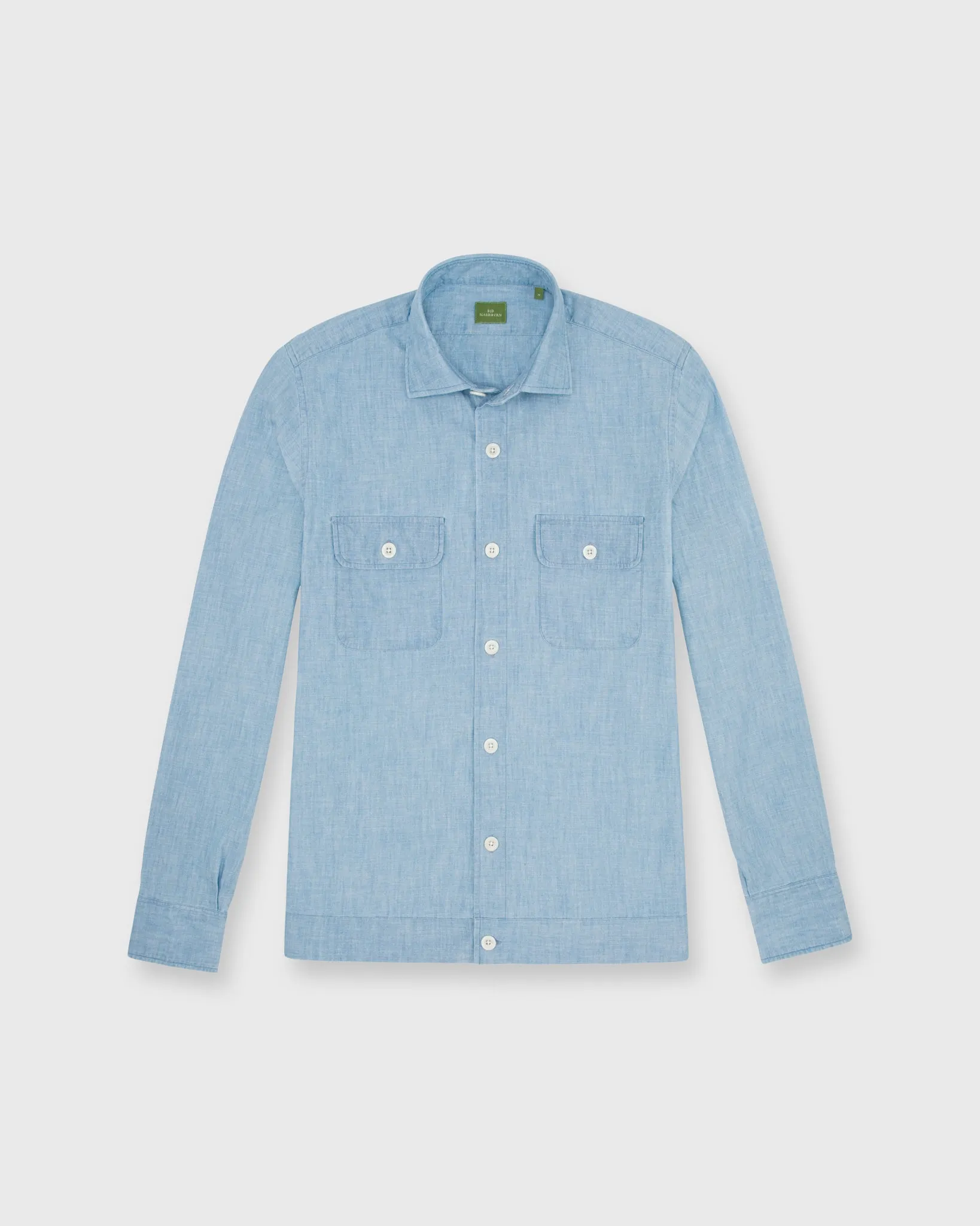 Band-Hem Work Shirt in Extra Light Washed Chambray