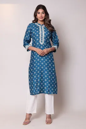 Bandhej Chanderi Straight Kurta with Thread work.