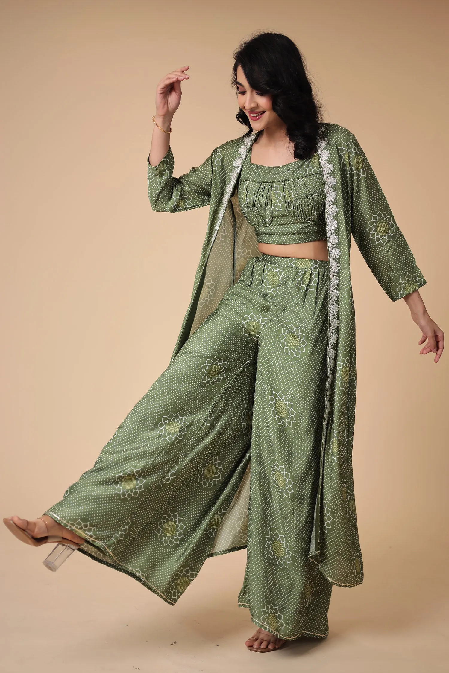 Bandhej Silk Blend Indowestern with Embroidered work.