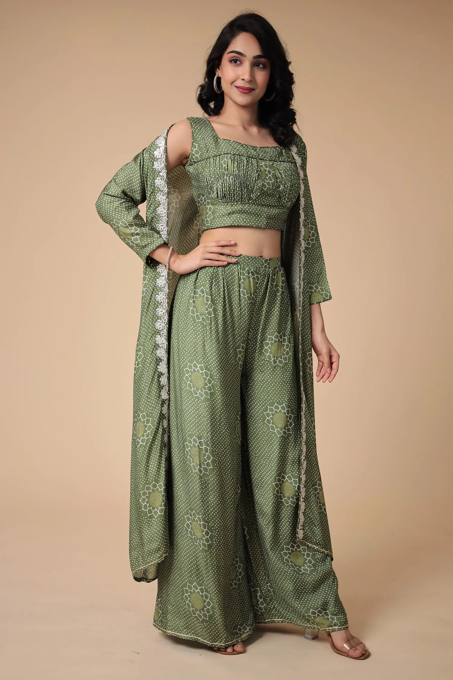 Bandhej Silk Blend Indowestern with Embroidered work.