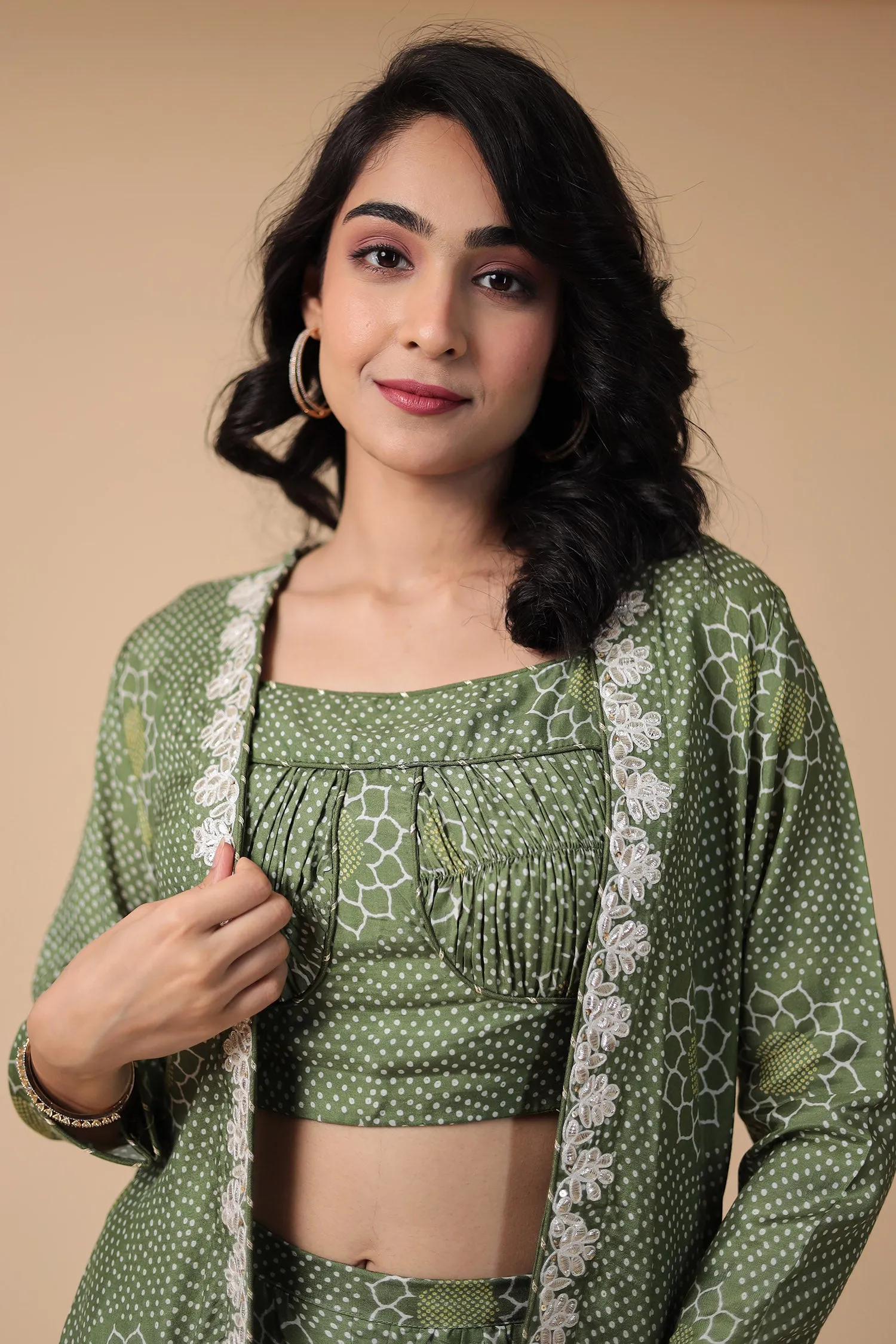 Bandhej Silk Blend Indowestern with Embroidered work.