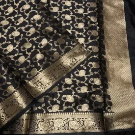 Beautiful and Rich Black banarasi Duppatta with Golden Zari Work