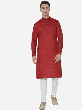 Berry Red Self Textured Regular Fit Modi Kurta | JadeBlue