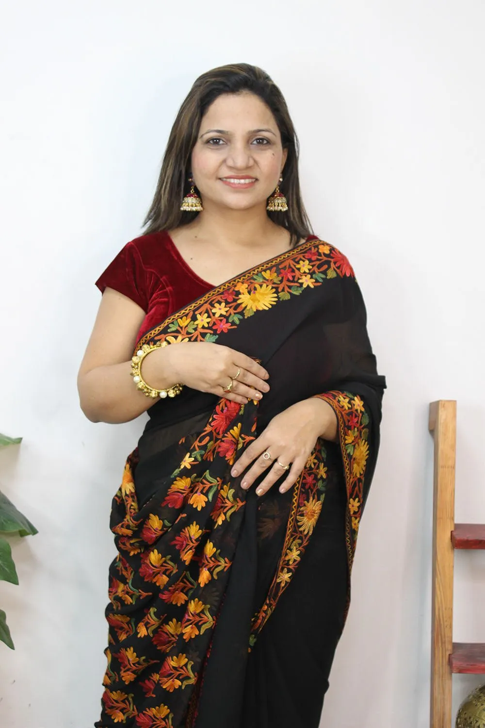 Black Embroidered Kashmiri Aari Work Georgette Saree