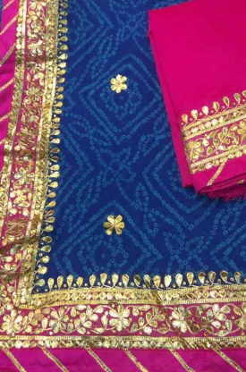 Blue And Pink Gota Patti Georgette Saree