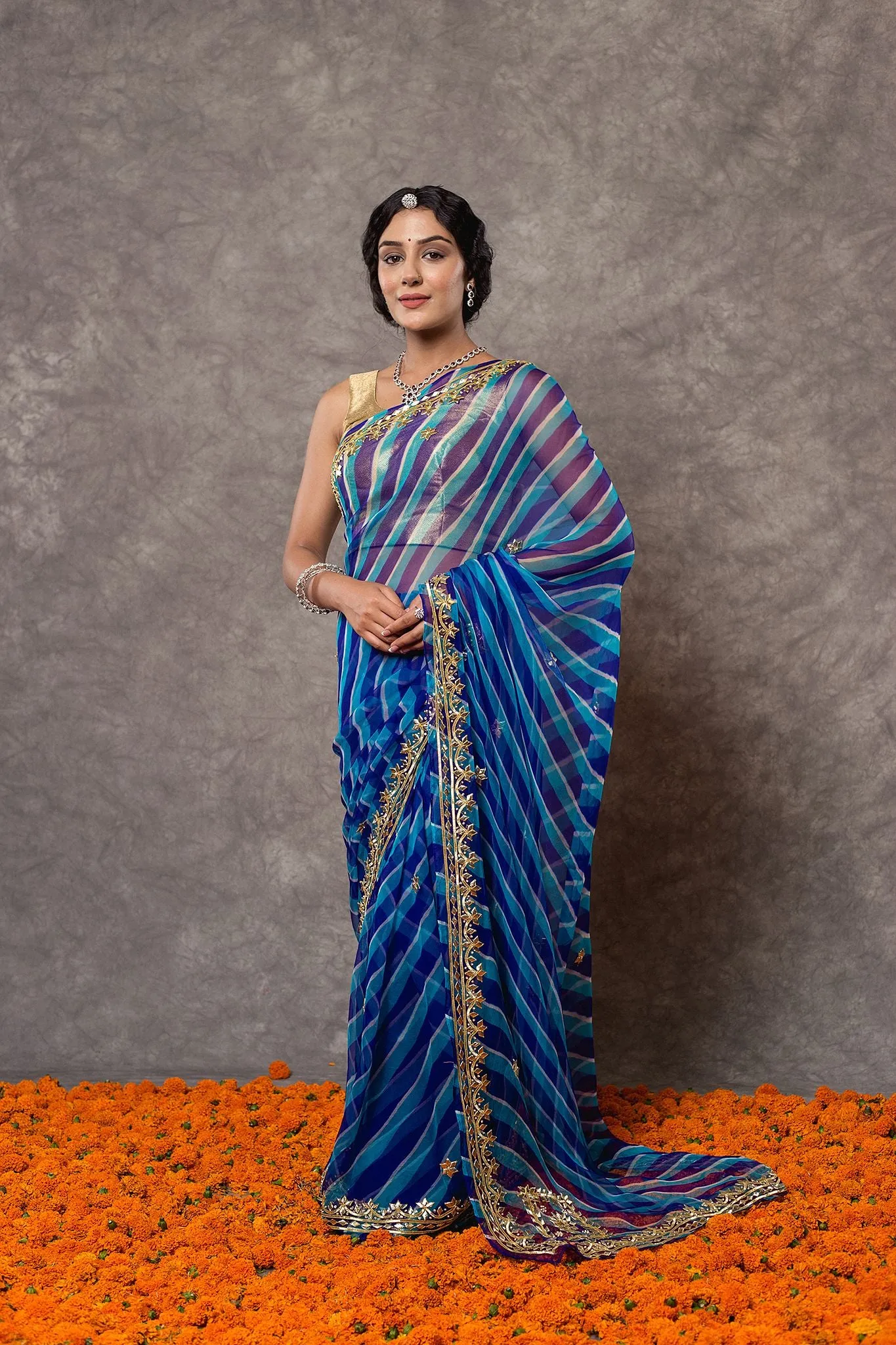 Blue Lehariya Saree