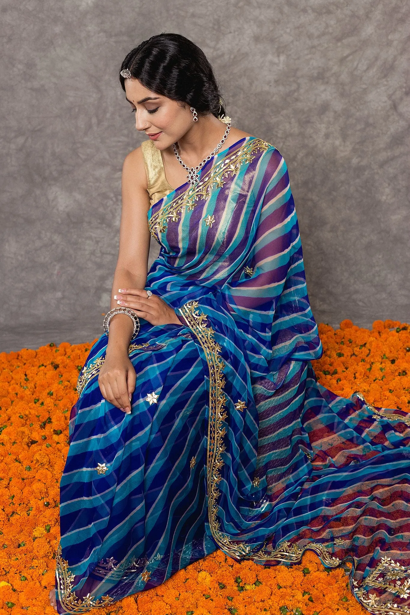 Blue Lehariya Saree