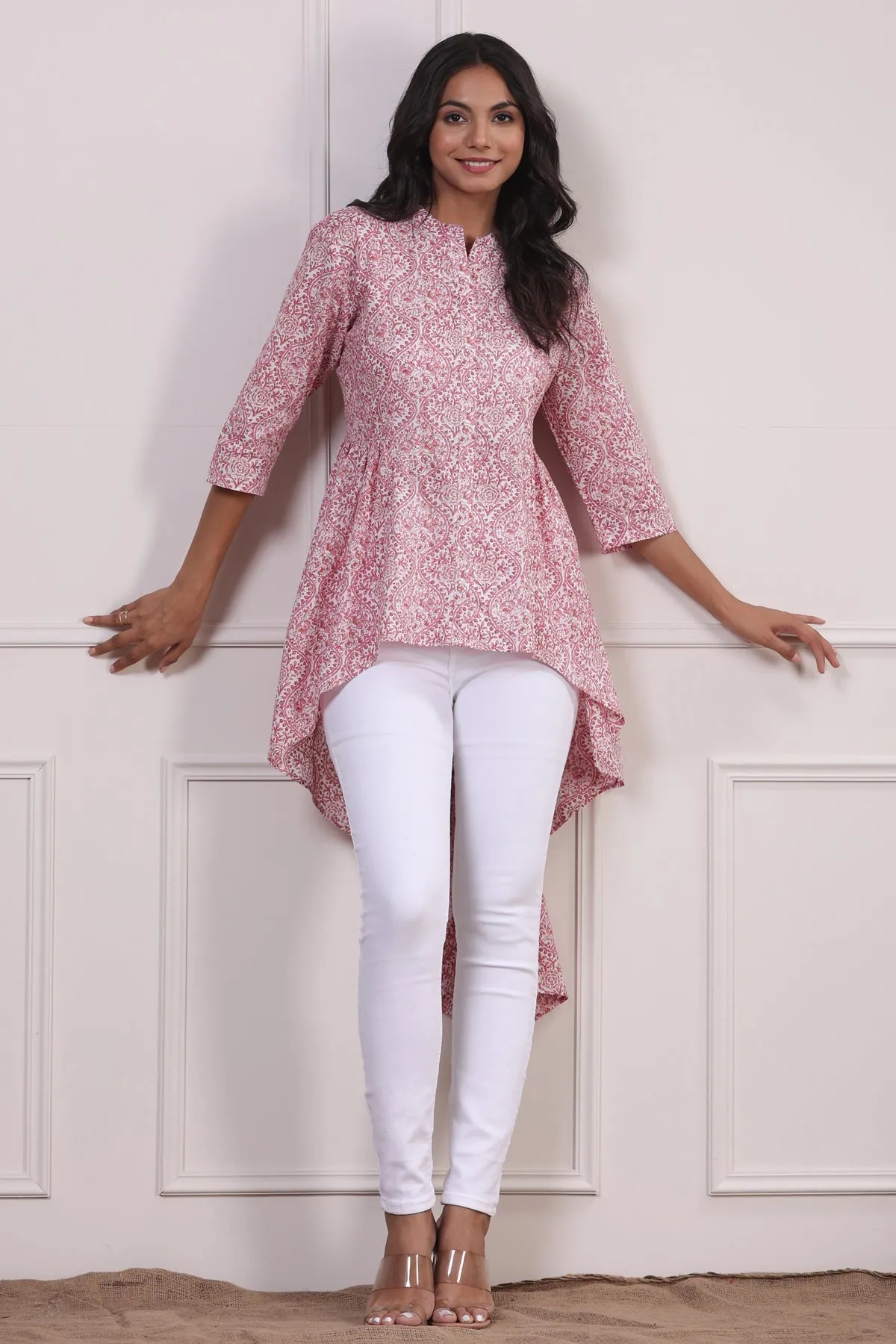 Bougainvillea on Off-white Short Kurti