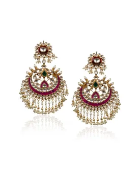 Brown And Red Meena Work Earrings