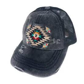 BT-1018 Aztec Criss Cross Pony Cap Black