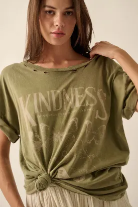 Butterfly Kindness Distressed Oversize Graphic Tee