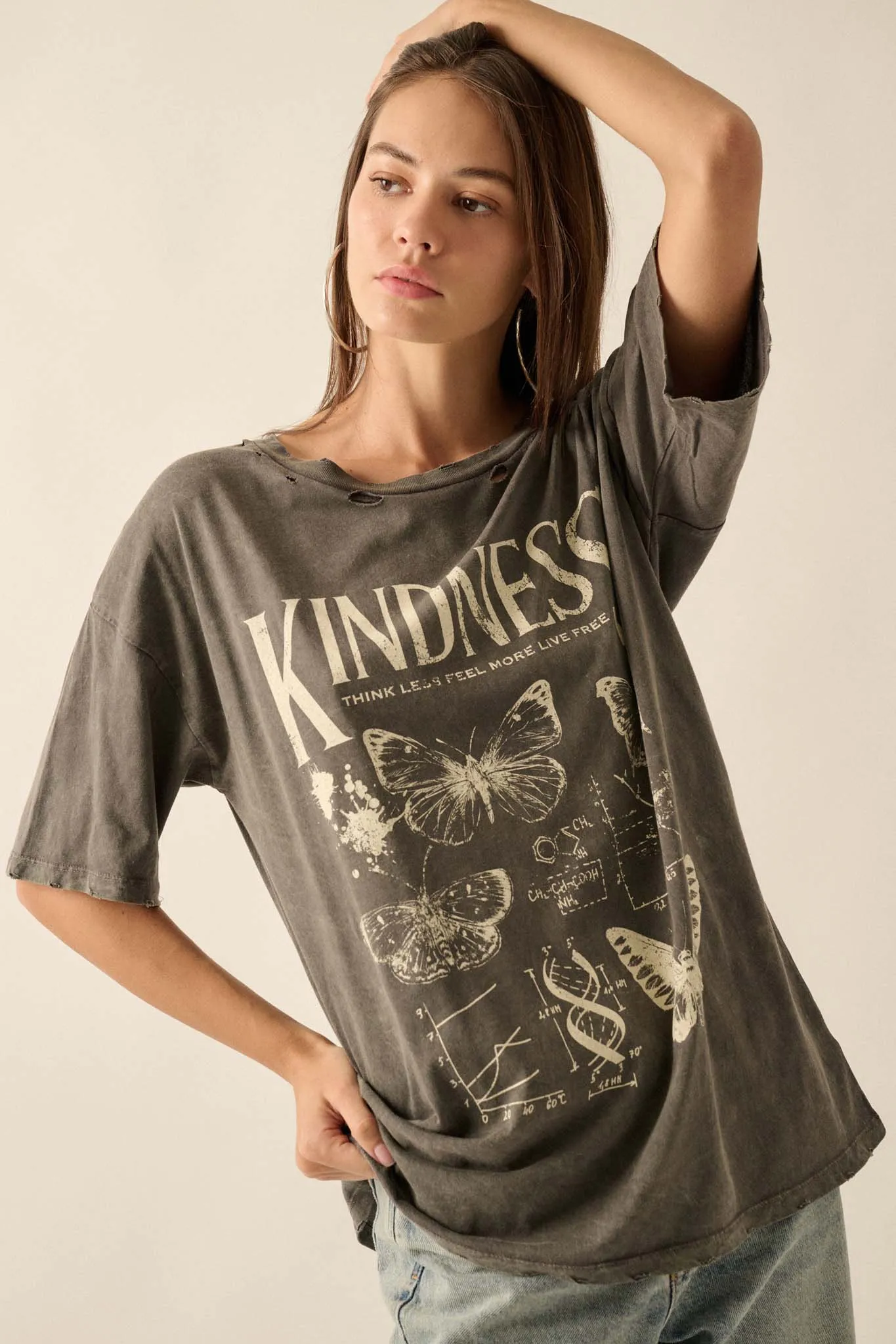 Butterfly Kindness Distressed Oversize Graphic Tee