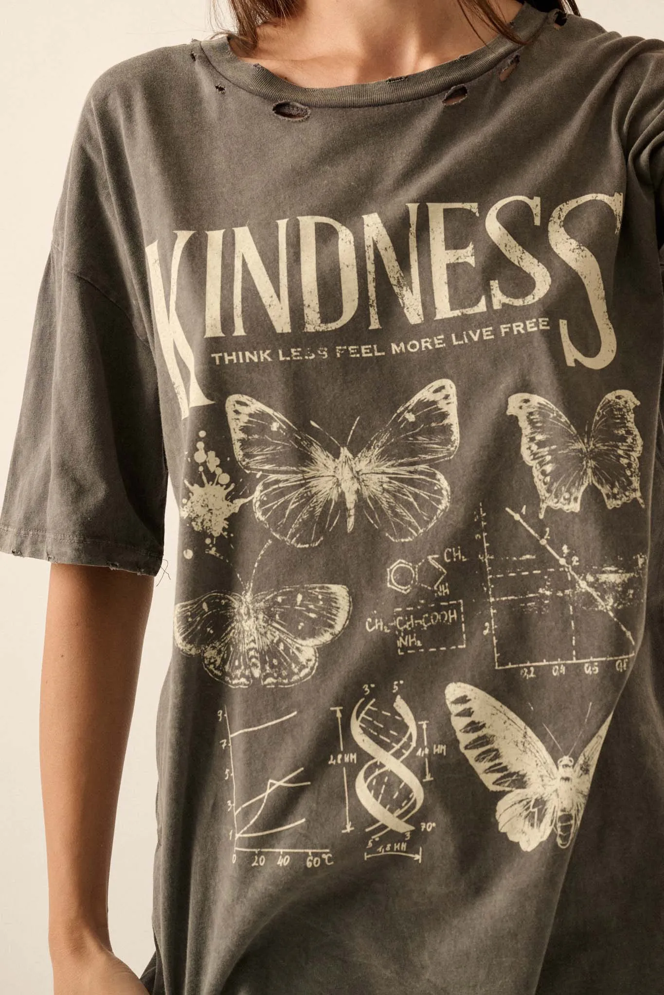 Butterfly Kindness Distressed Oversize Graphic Tee