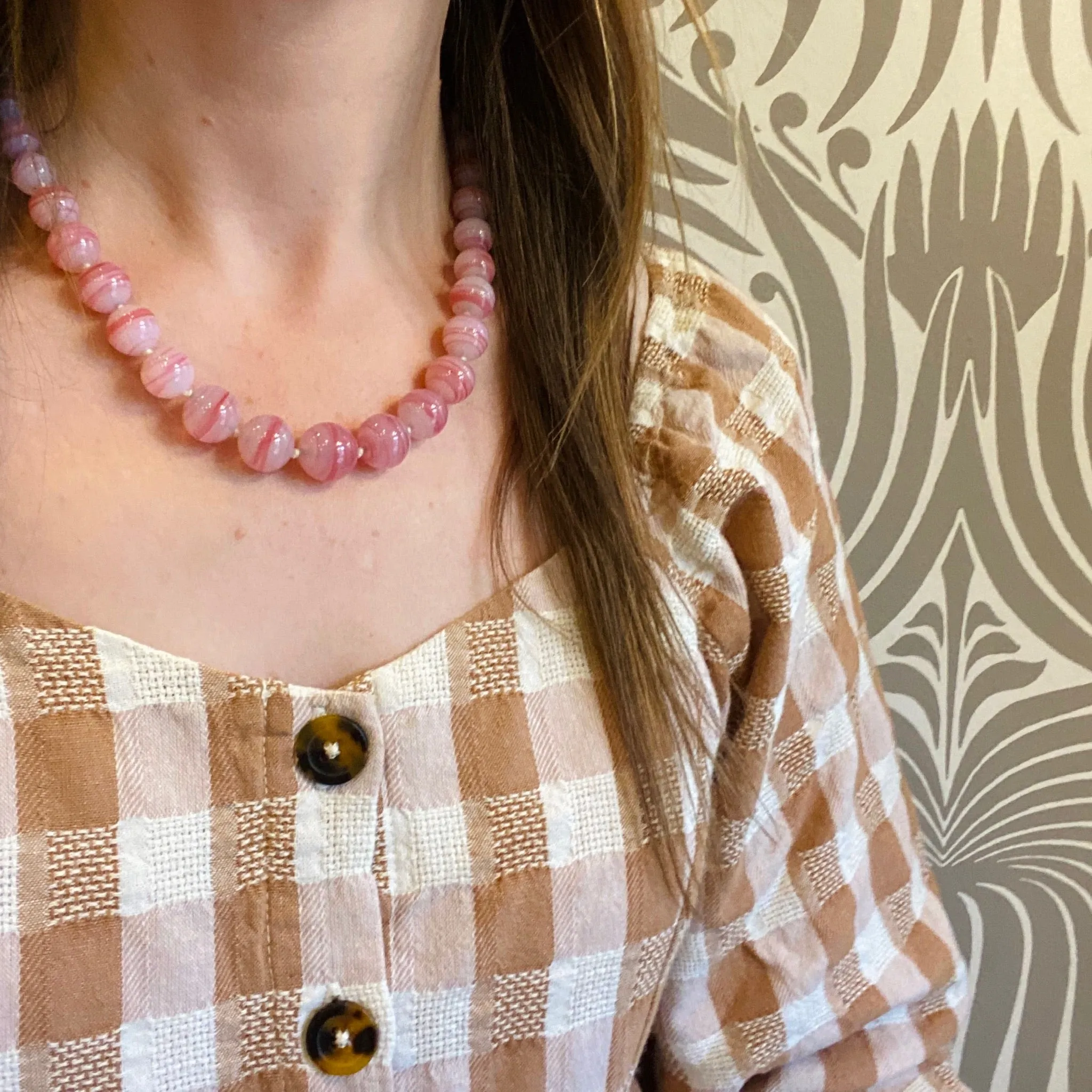 Candy Pink Swirl Glass Bead Necklace