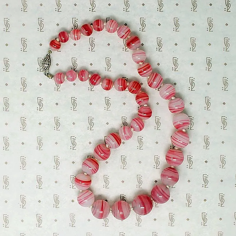 Candy Pink Swirl Glass Bead Necklace