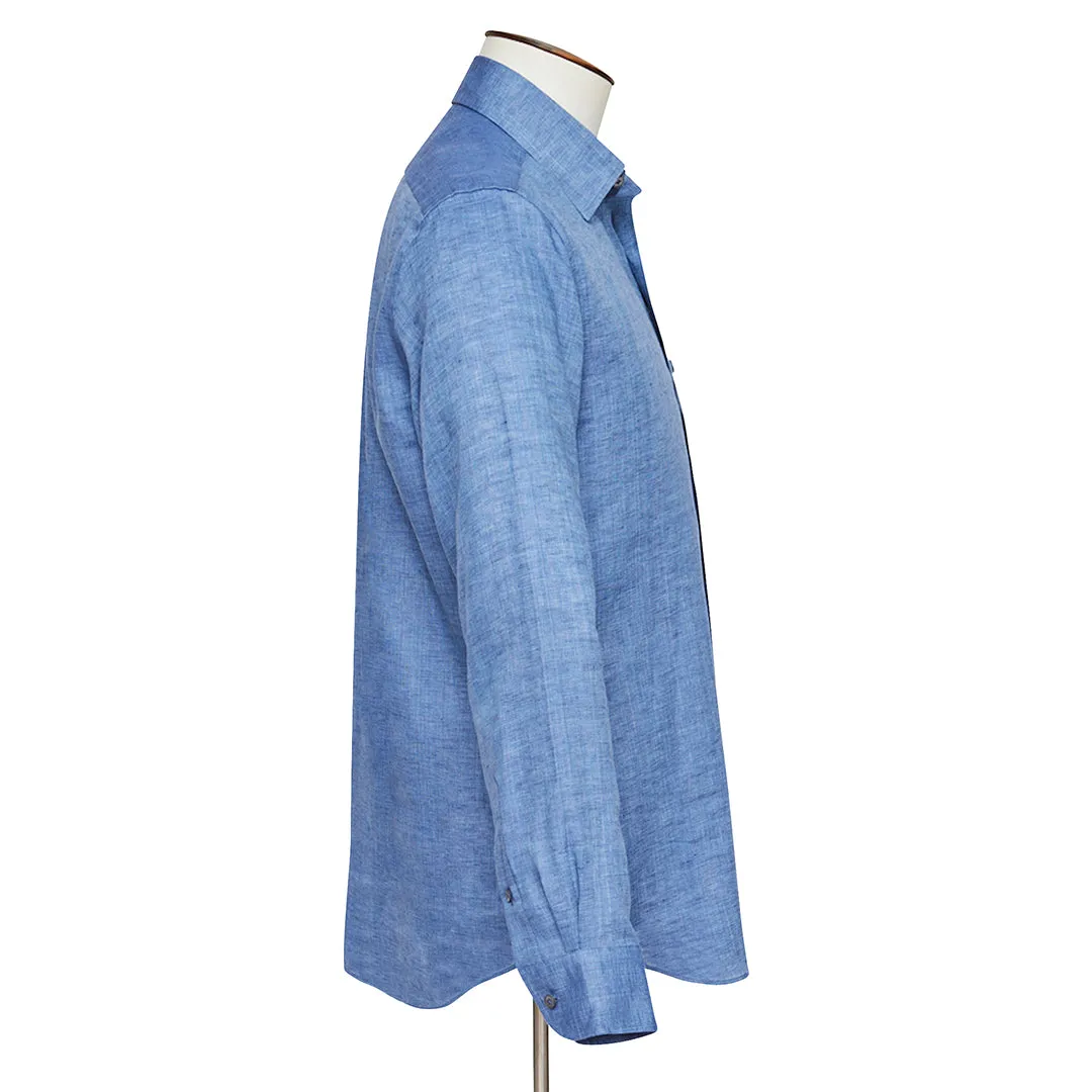 Cerulean Blue Linen Spread Collar Shirt