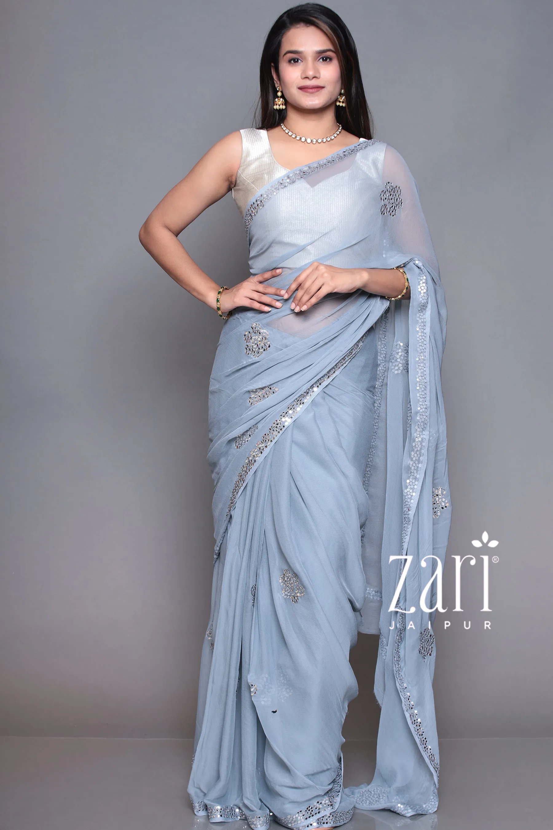 Chiffon Saree with Foil work.