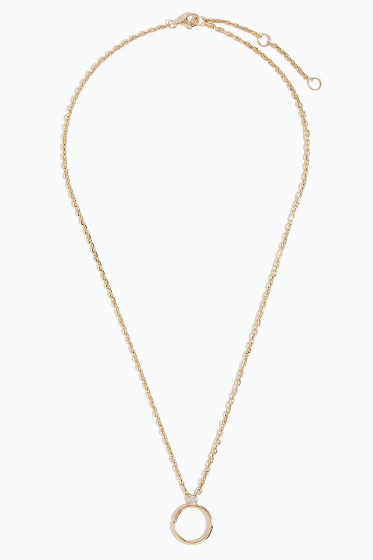 Circle Clasp Pendant Chain Necklace with Diamond in 14k Yellow Gold